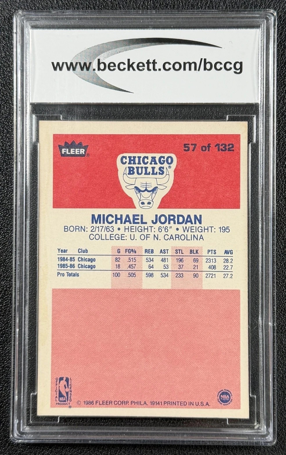 MICHAEL JORDAN BCCG 9 1986 FLEER #57 ROOKIE CARD RC BULLS HOF view 4