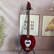 Factory Red Heart Shape Electric Bass Guitar 4Strings Fixed Bridge H Pickup