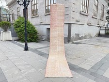 1.9x11.5 Vintage Turkish Oushak Runner Rug Muted Rose Pink Hallway