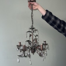 Chandelier Ceiling Light 5 Arm Brushed Copper Leaf Design Metal with droplets