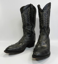 Tony Lama Genuine Ostrich and Leather Western Cowboy Boots Mens 10 1/2 D Black