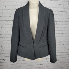 Ann Taylor Grey Hook Loop Shawl Lapel Lined Stretch Suit Jacket 8