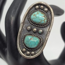 Large Navajo Old Pawn Vintage Sterling Silver Turquoise Ring Size 8
