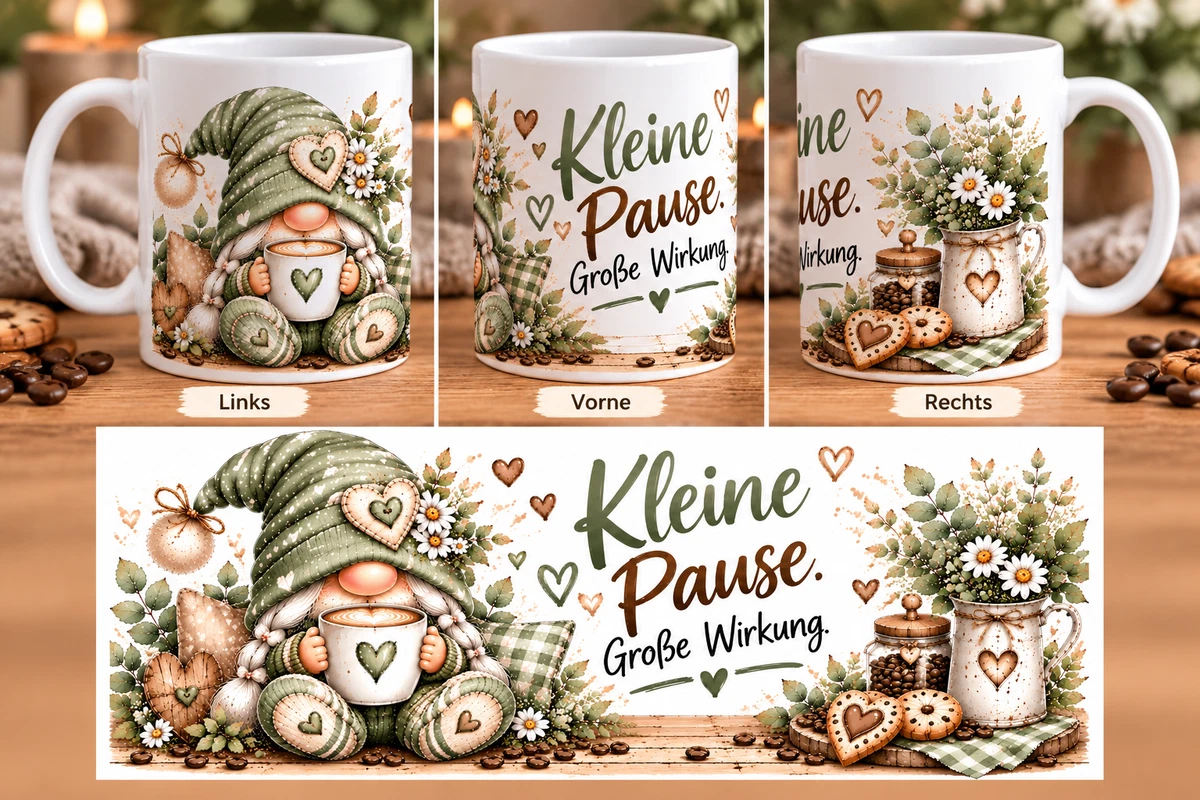 Keramiktasse Wichtel mit Kaffee – Sprüchetasse | Kaffeetasse mit Wichtelmotiv