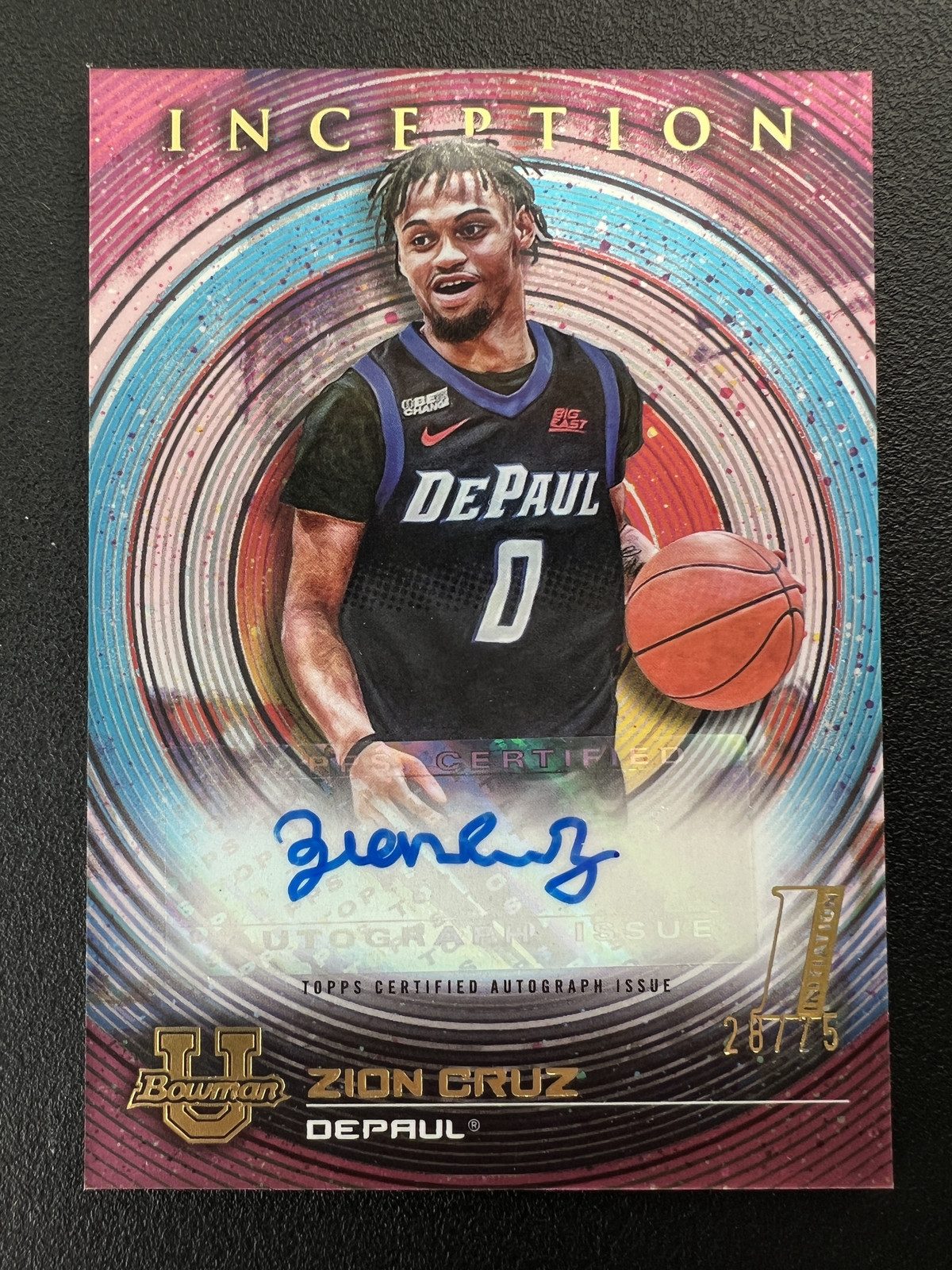 Zion Cruz 2022-23 Bowman University U Inception Auto Fuschia Foil /75 Rookie