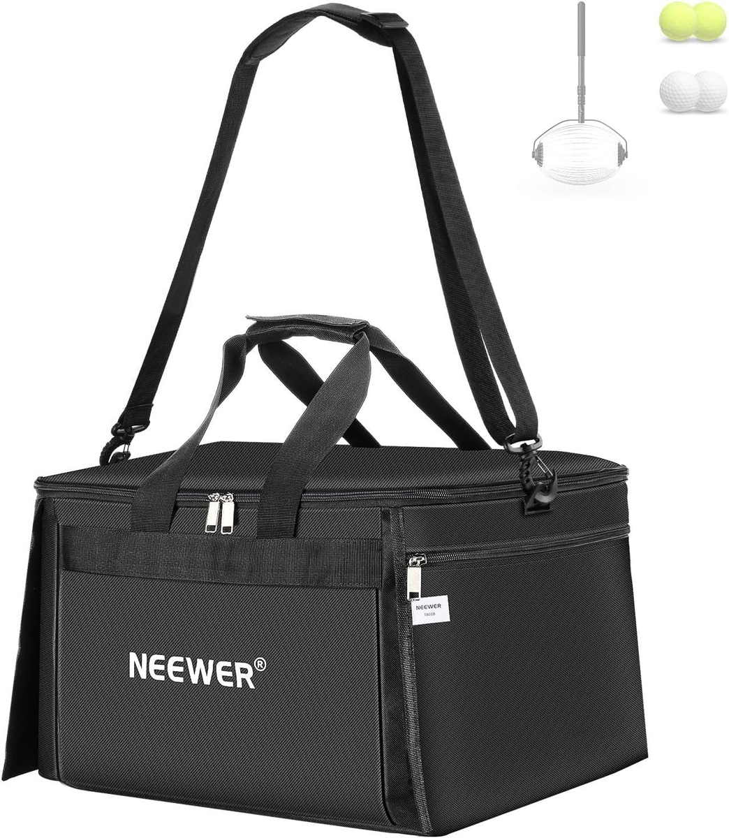 LIFEZEAL Carrello per Palline da Tennis, Cestino Rimovibile con Ruote Frenate, Max 150 Palline, Cesto Pieghevole con Borsa da Trasporto, Contenitori per Campo e Parco Giochi (Nero