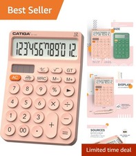Elegant Pink Desk Calculator - 12-Digit, Large LCD, Solar  Battery Operated