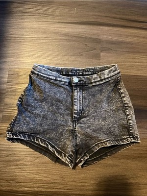 Bershka Black Acid-Wash High-Waist Denim Shorts