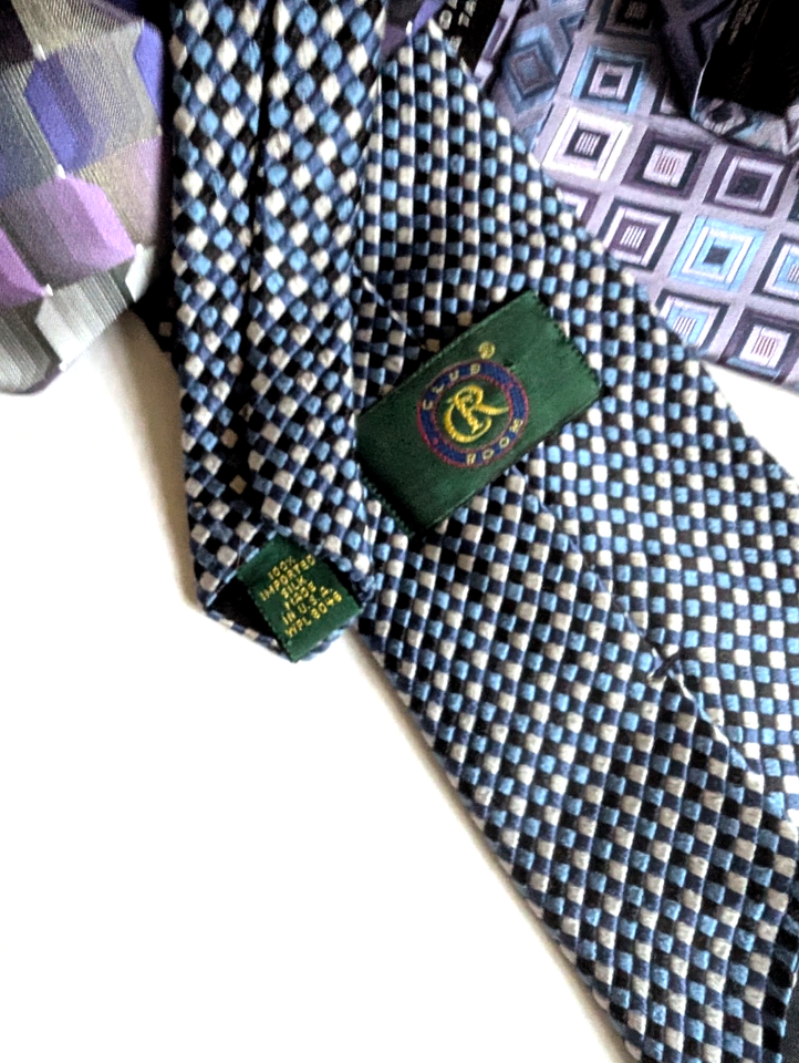 Club room, 100 silk men’s tie blue black gold check standard size eBay