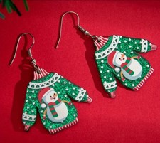 1 Pair Green Snowman Sweater Earrings Dangle Earrings Acrylic