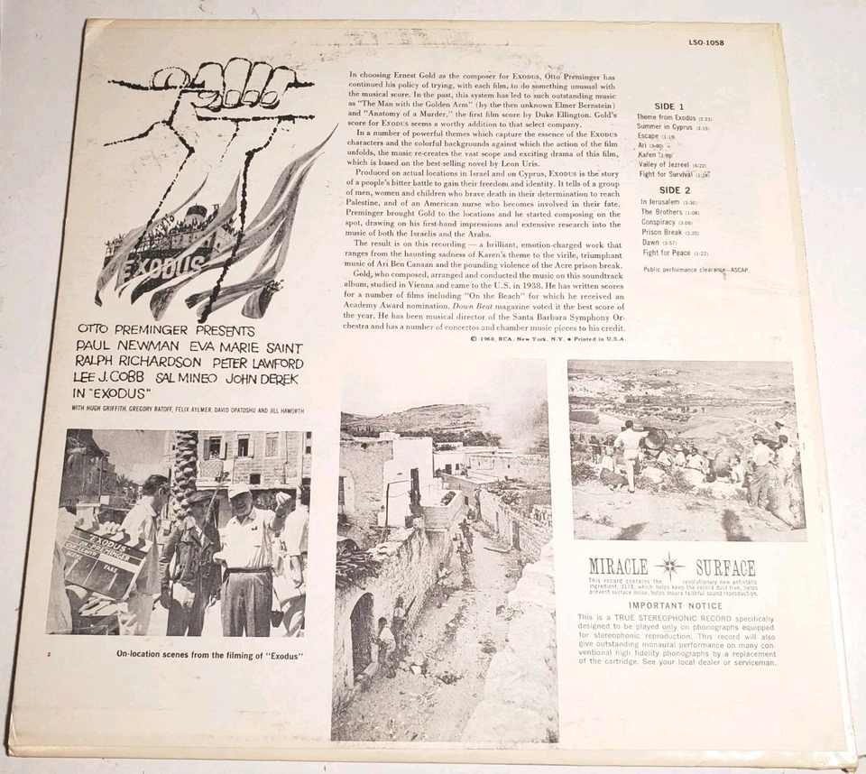 Exodus Film Soundtrack OST Vinyl LP LSO-1058 Living RCA Victor STEREO EX/VG  - Image 2 of 4