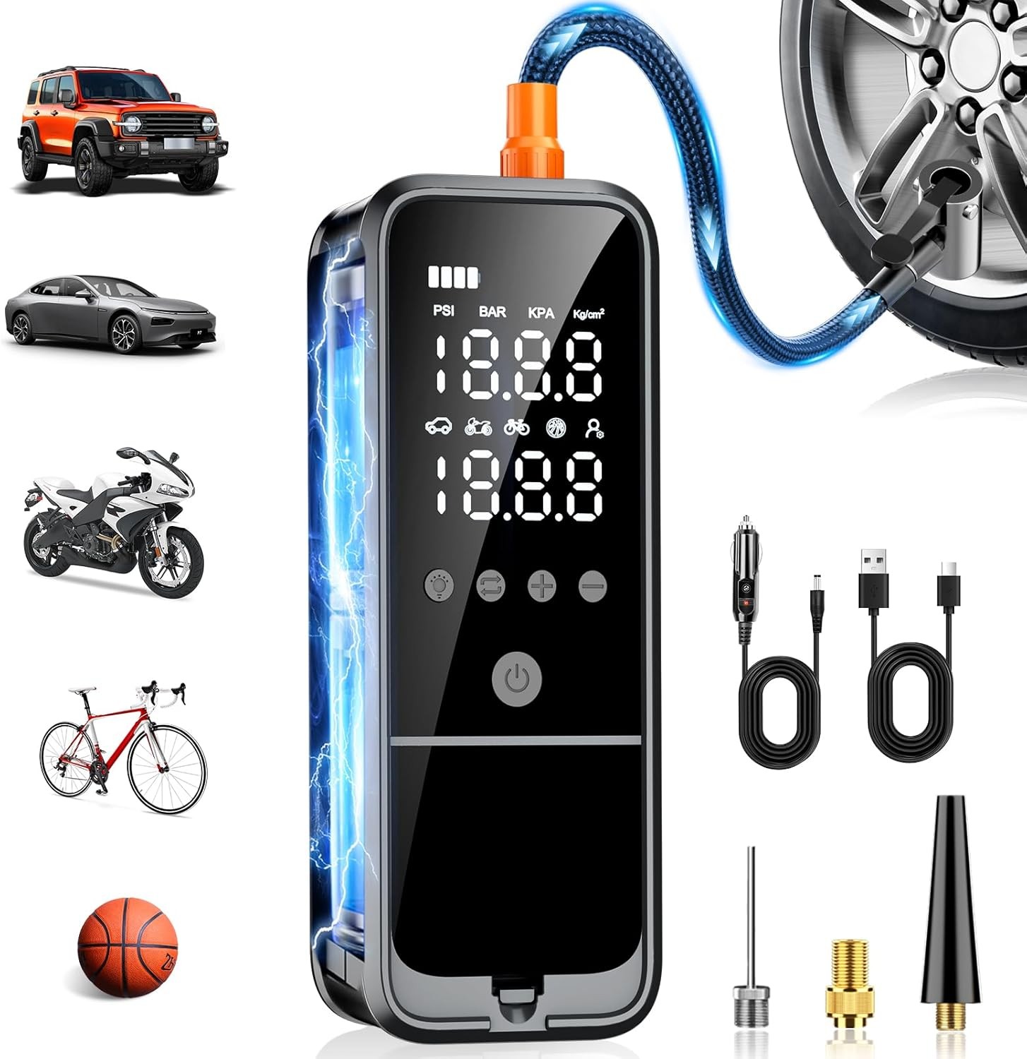 Tire Inflator Portable Air Compressor, 160 PSI Pump for Car Tires Black
