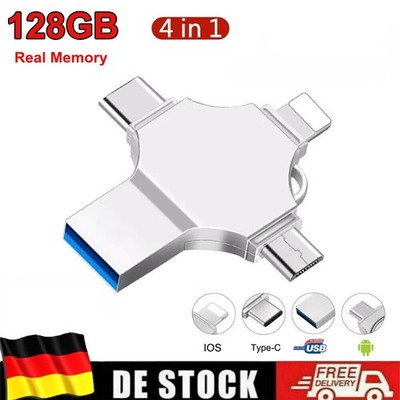 4in1 128GB USB3.0 Flash Drive Speicherstick Für iPhone 15 16 iPad OTG Android PC