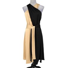 Ann Taylor Dress Petites 10P Gold Black Colorblock Attached Tie Waist Zip New