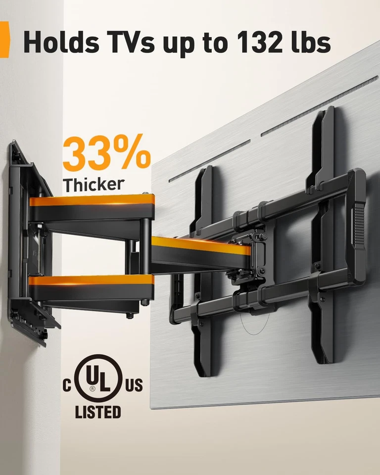 Soporte de pared para TV de movimiento completo listado por UL para televisores planos curvos de 40-86 pulgadas hasta 132... Foto 4 de 4