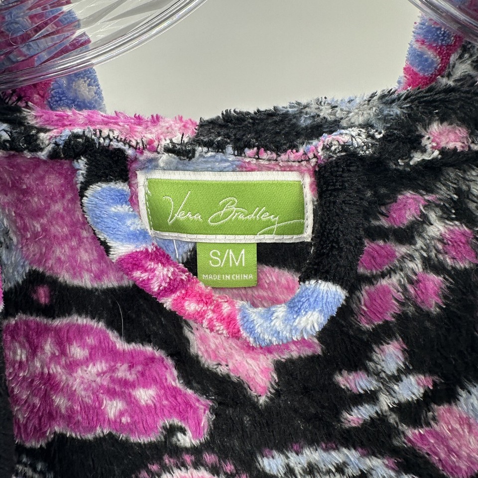 Vera Bradley Sz S/M Plush Soft Hooded Bathrobe Floral Print Bright Pink