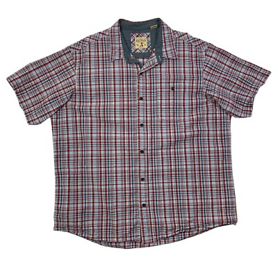 RedHead Shirt Mens 2XL XXL Blue Red Plaid Cotton Button Up Short Sleeve Pocket