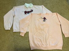 2 Vintage CALIFORNIA RAISINS pink SWEATSHIRTs Embroidered, preowned distressed