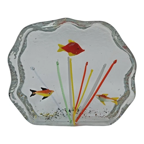 Vintage Murano Style Art Glass Fish Tank Aquarium Paperweight Sculpture MCM