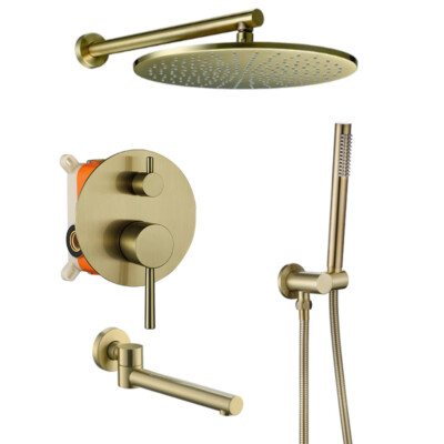 Brushed Gold Concealed Shower Faucet Head Embed-ed Valve Box 10'' Showerhead Set