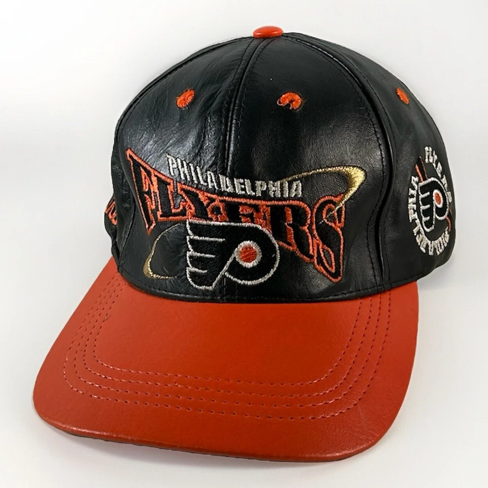 De colección Philadelphia Flyers NHL Hockey Correa Trasera Sombrero Gorra Cuero Negro Foto 3 de 4