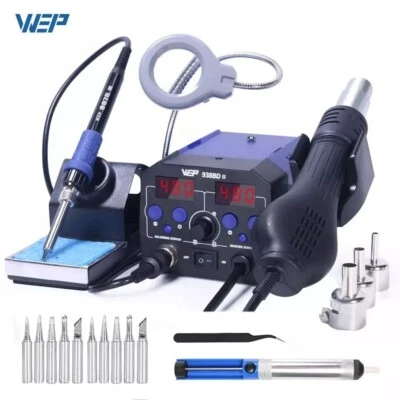 WEP 938BD Soldering Station 2in1 Digital Soldering Iron Hot Air Rework Tool Set