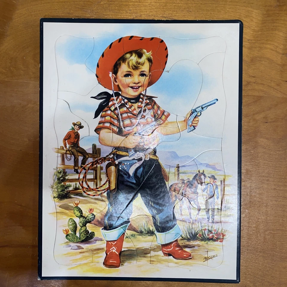 Antigo quebra-cabeça bandeja infantil (artista B. Lopez) pistolas xerife ocidental menino muito bom estado - Imagem 2 de 4
