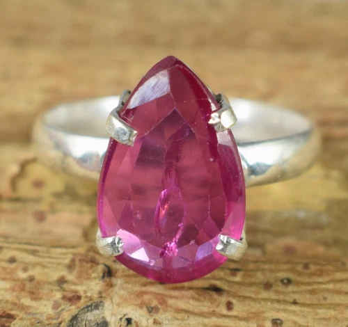 Pink Rubellite Tourmaline 10.80 Ct/16 mm Natural Pear Cut Gemstone Men's Ring