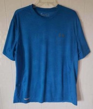 Mens XL Under Armour Royal Blue On Blue Print T-Shirt Short Sleeve Fitted Heatge