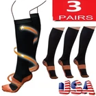 (3 Pairs) Copper Infused Compression Socks 20-30mmHg Graduated Mens Womens S-XXL