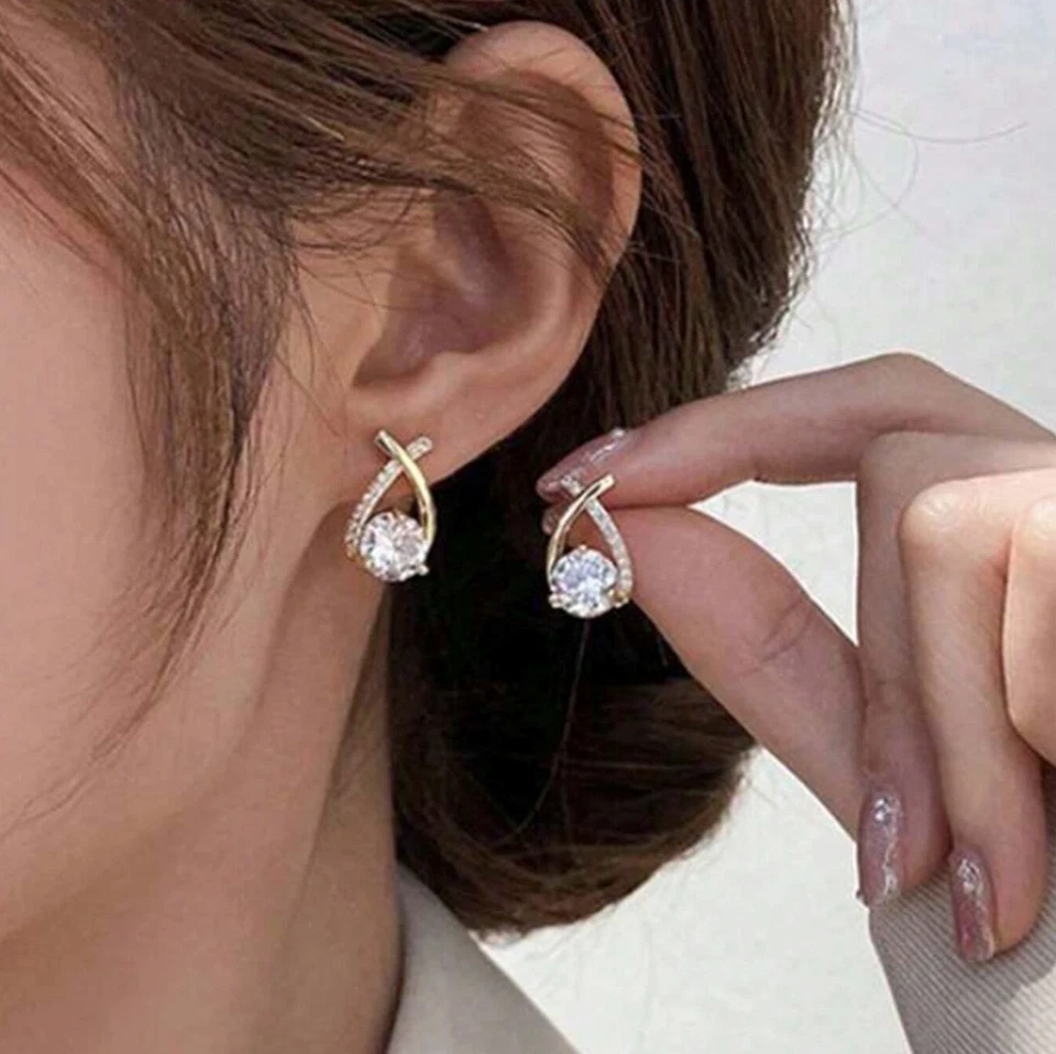Pendientes de aro enchapados en oro de 18k para mujer colgantes de cristal elegantes joyas de moda Foto 2 de 3