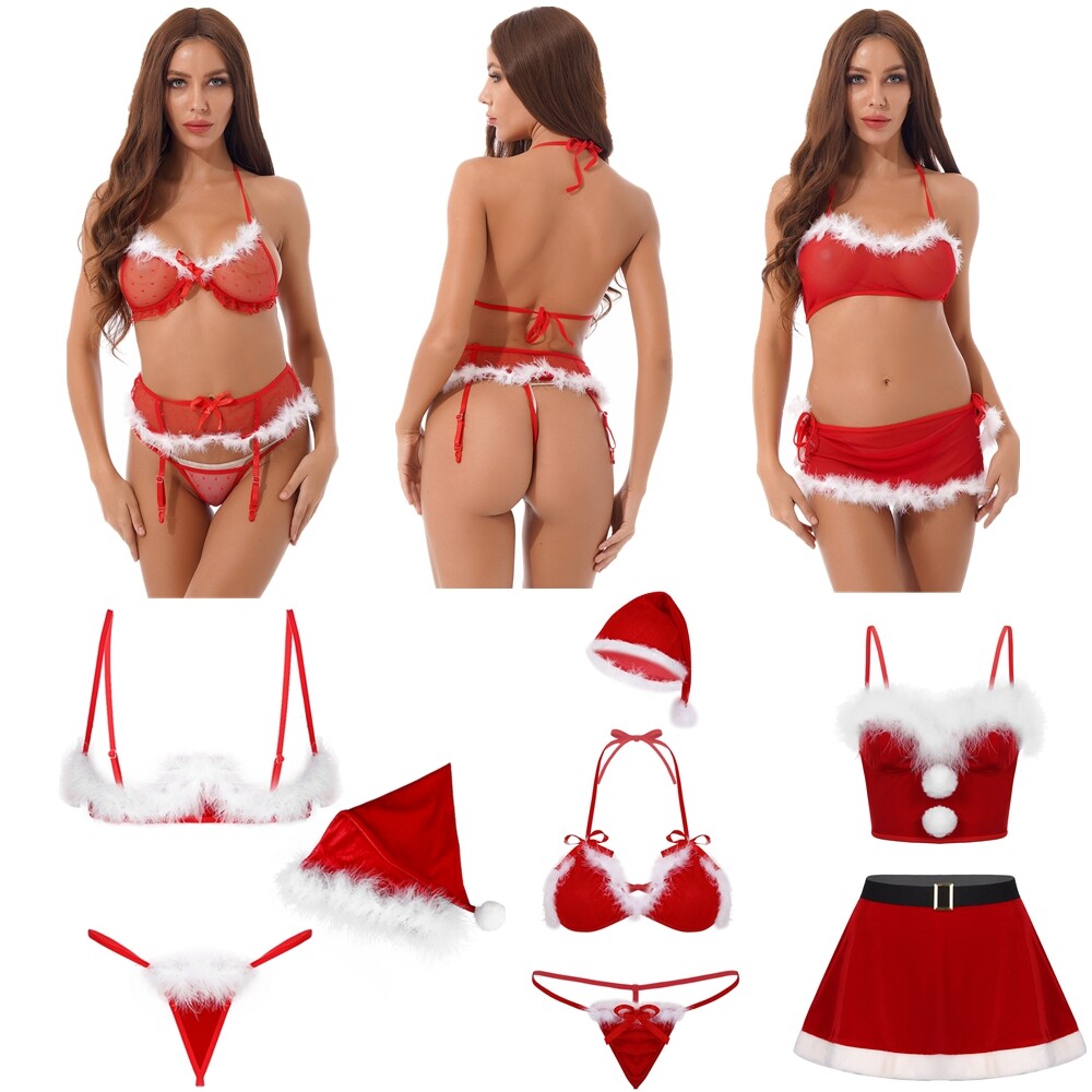 Women's Sexy Santa Christmas Lingerie Set with G-string Teddy Babydoll  Nightwear