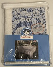 NOS Quaker Lace Floral Tablecloth DIANA White 70" Round Lace Apron Included