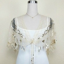 Sequin Women Retro Cape Sheer Lace Shrug Bolero Shawl Evening Prom Cardigan