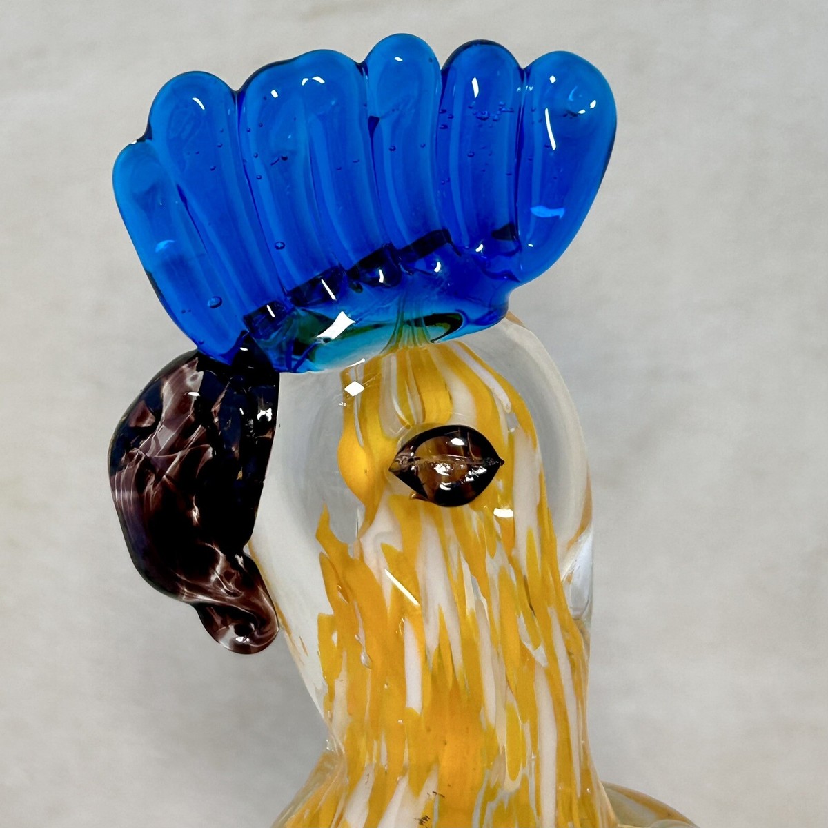 Vintage Murano Style Parrot Hand Blown Art Glass Yellow & Blue 9