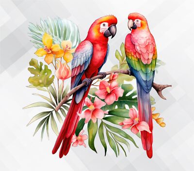 Floral Parrot Couple Wall - Glass vinyl  sticker decal eo40