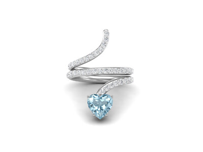 7MM Heart Cut Blue Topaz 925 Sterling Silver Solitaire Snake Ring For Women
