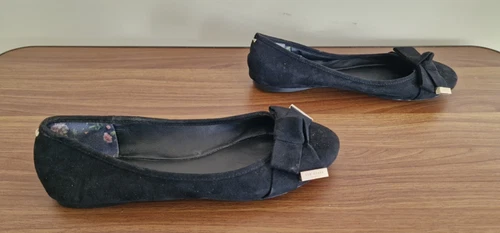 RARE Ted Baker London Women's Black Bow Slip-On Ballet Flat Shoes Size 8 E93