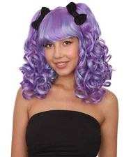 Adult Purple Lolita Long Wavy Ponytail Cosplay Wig Halloween Party Hair HW-2711A