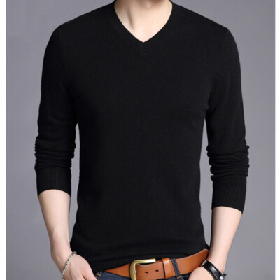 Casual Slim Fit Sweater Men Classic Pullover Solid Color new v