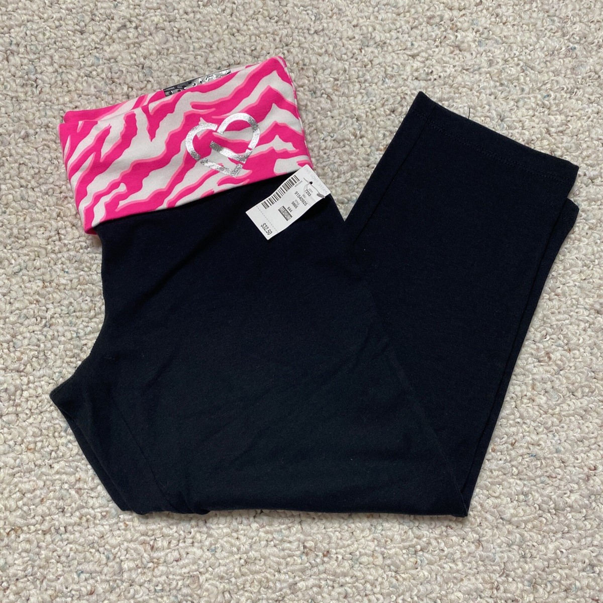 Live Love Dream Capri Leggings sz M Pink Zebra Foldover Waist Y2K