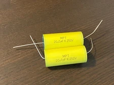 2 New 20 uF 250V Supertech MPT Film Audio Signal Crossover Capacitors (Qty)