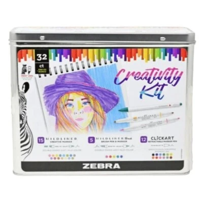 Zebra Creativity Kit Marker Set 32Ct w/ Box Organizer Brush Pens Marker Pens