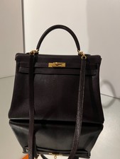 Vintage Hermes Kelly 35 Handbag Brown Chèvre Coromandel Leather With Strap Ghw