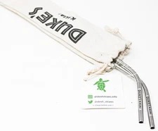 Duke's Kauai Bar Grill Stainless Steel Straw for Drinking Cup Set of 2 Cloth Bag