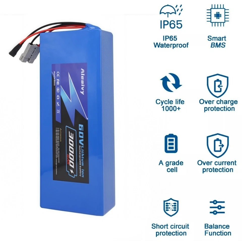 Batería recargable de iones de litio 60V 30Ah para motor de bicicleta eléctrica 2400W Foto 2 de 4