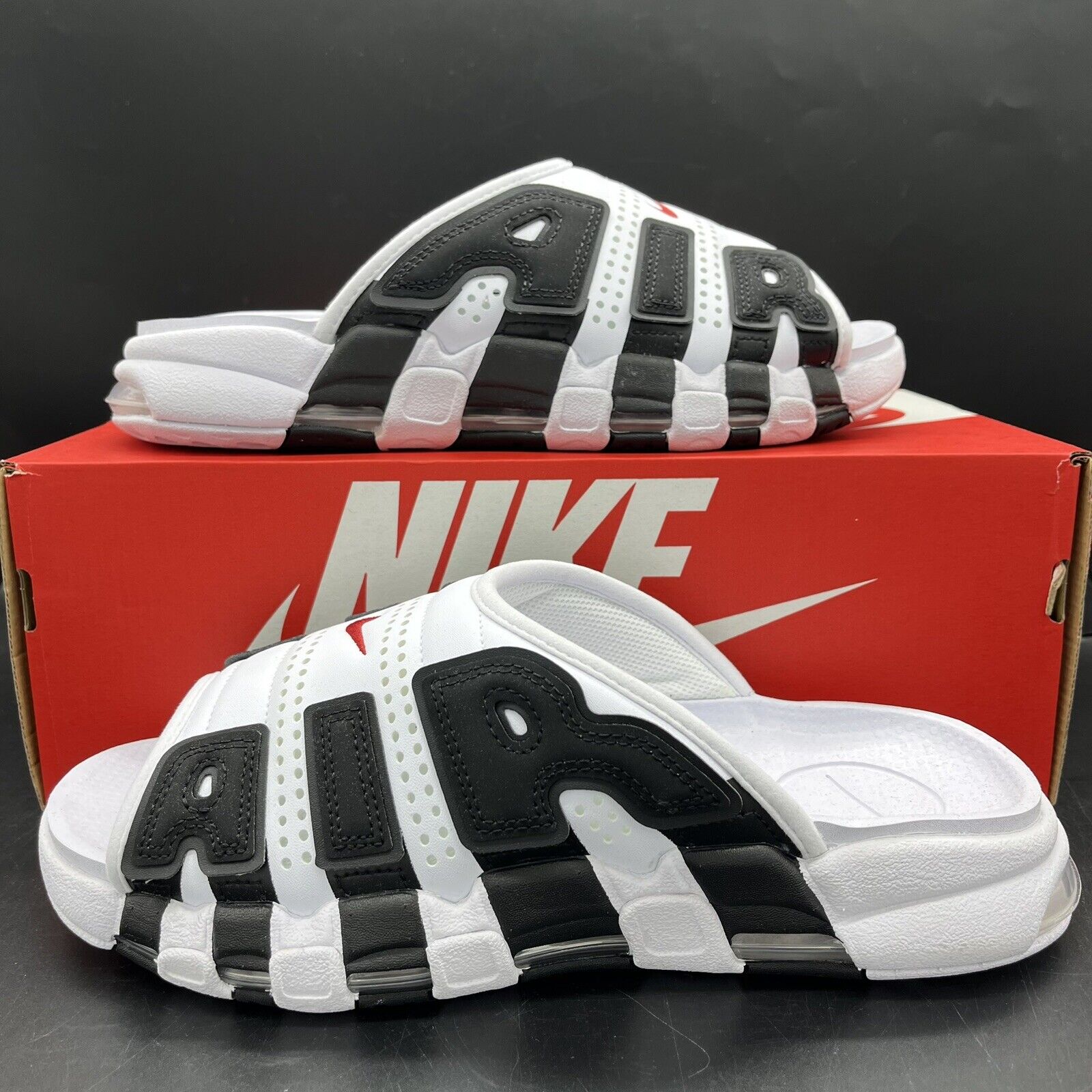 Nike Air More Uptempo Slide White Red Black FB7815-100 Men's Multi Size NEW