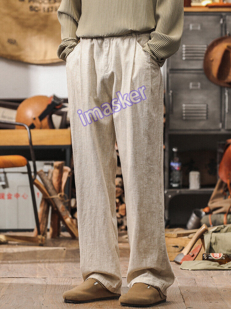 Vintage Chinese Ramie Wide-Leg Pants for Men