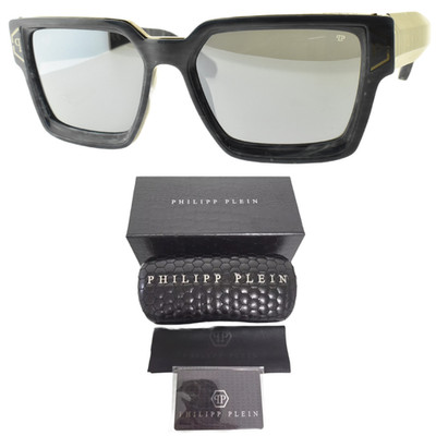 NEW!! PHILIPP PLEIN BRAVE SHADE SPP005 B35B Blue Geometric Full Rim Sunglasses