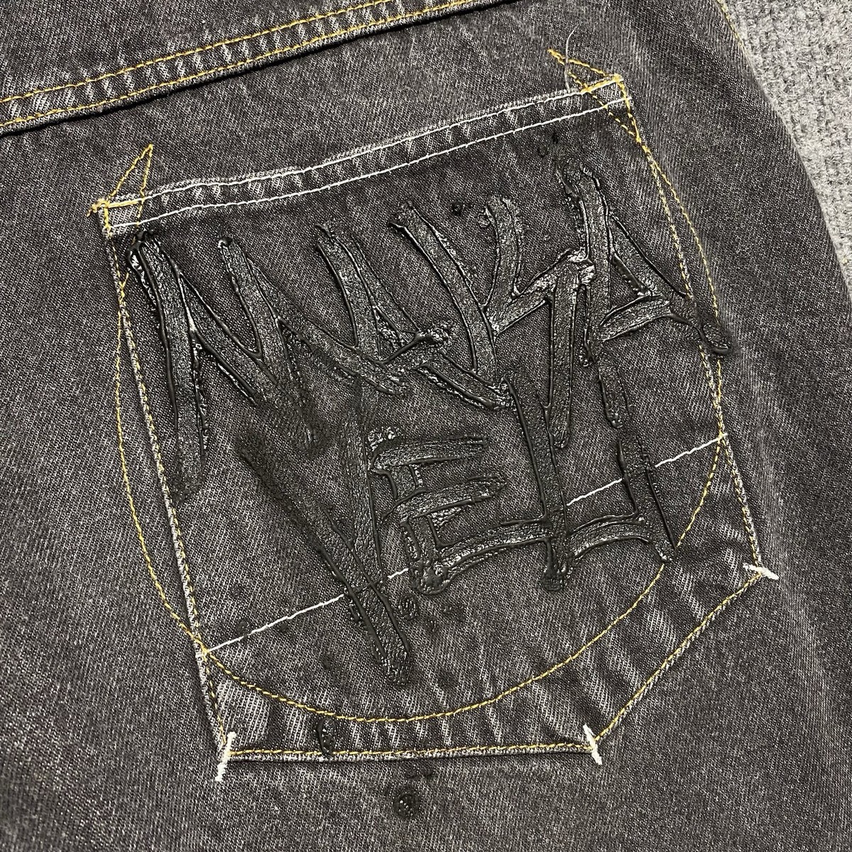 MAKAVELI デニム　W36 L34 ブラック　美品　ビックデザイン Makaveli Jeans Mens 36x34 Black Denim Distressed Baggy Hip Hop